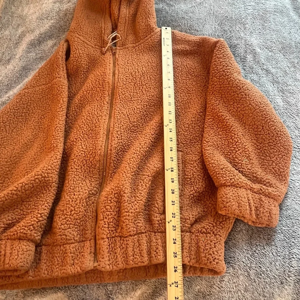 Aerie Jacket OVERSIZED Medium Brown Sherpa Teddy Full Zip Hooded Cozy 16721x
